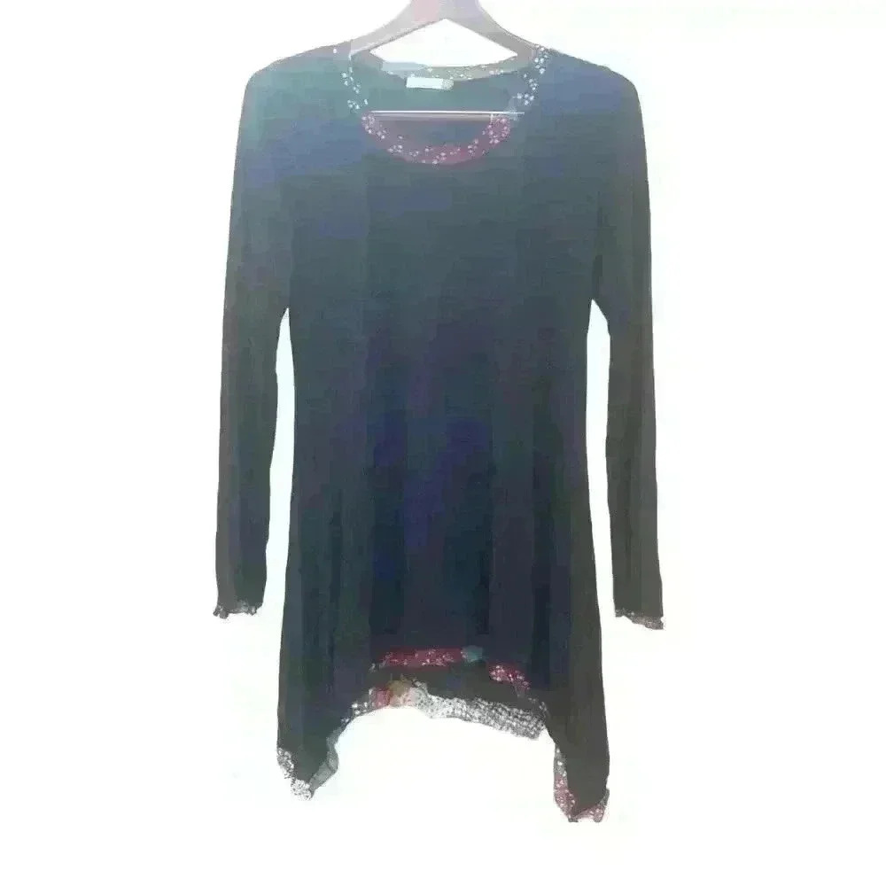 Chalet et ceci Asymmetrical Black Bamboo Tunic Top Size Small